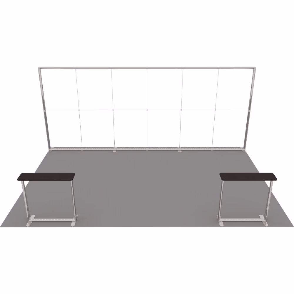 Stoisko targowe z systemu LUNIX™ 24 m² (6x4) półwysep - 2 trybunki