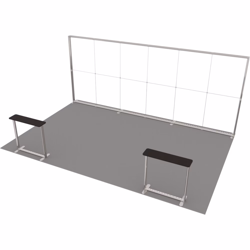 Stoisko targowe z systemu LUNIX™ 24 m² (6x4) półwysep - 2 trybunki