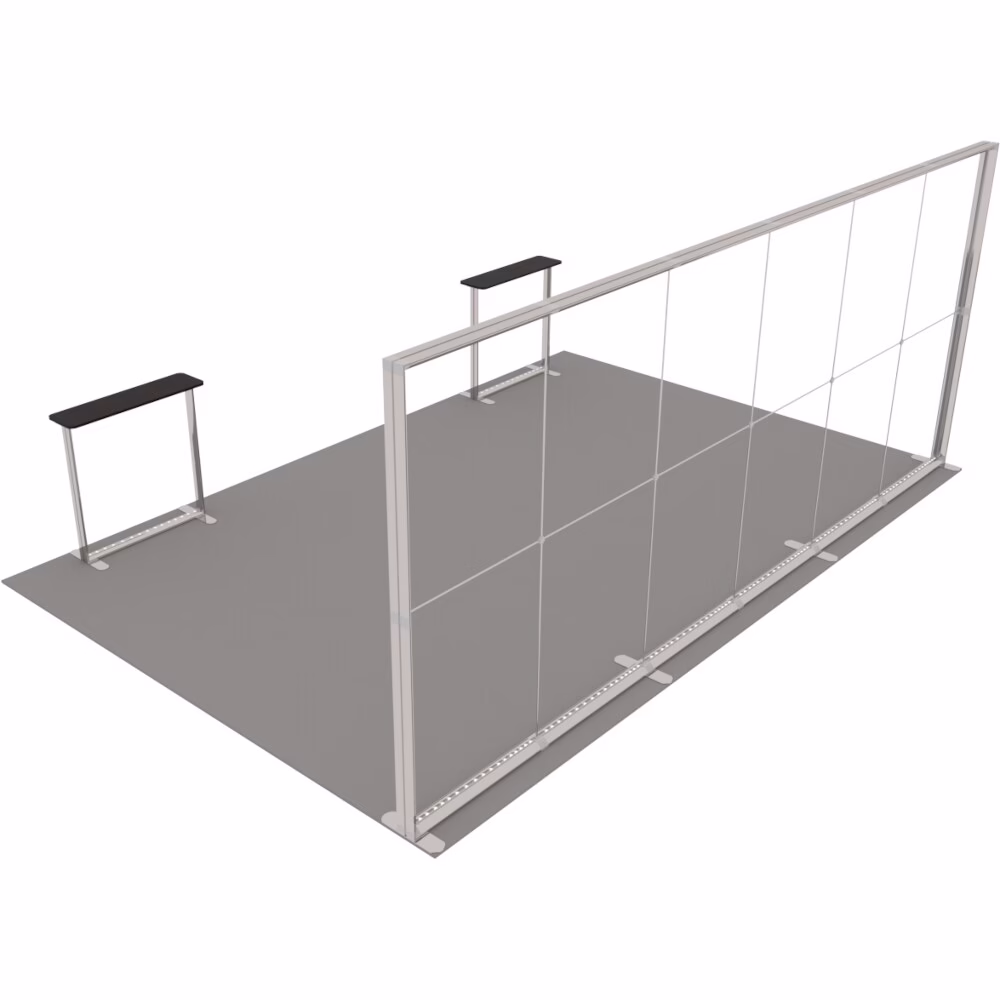 Stoisko targowe z systemu LUNIX™ 24 m² (6x4) półwysep - 2 trybunki