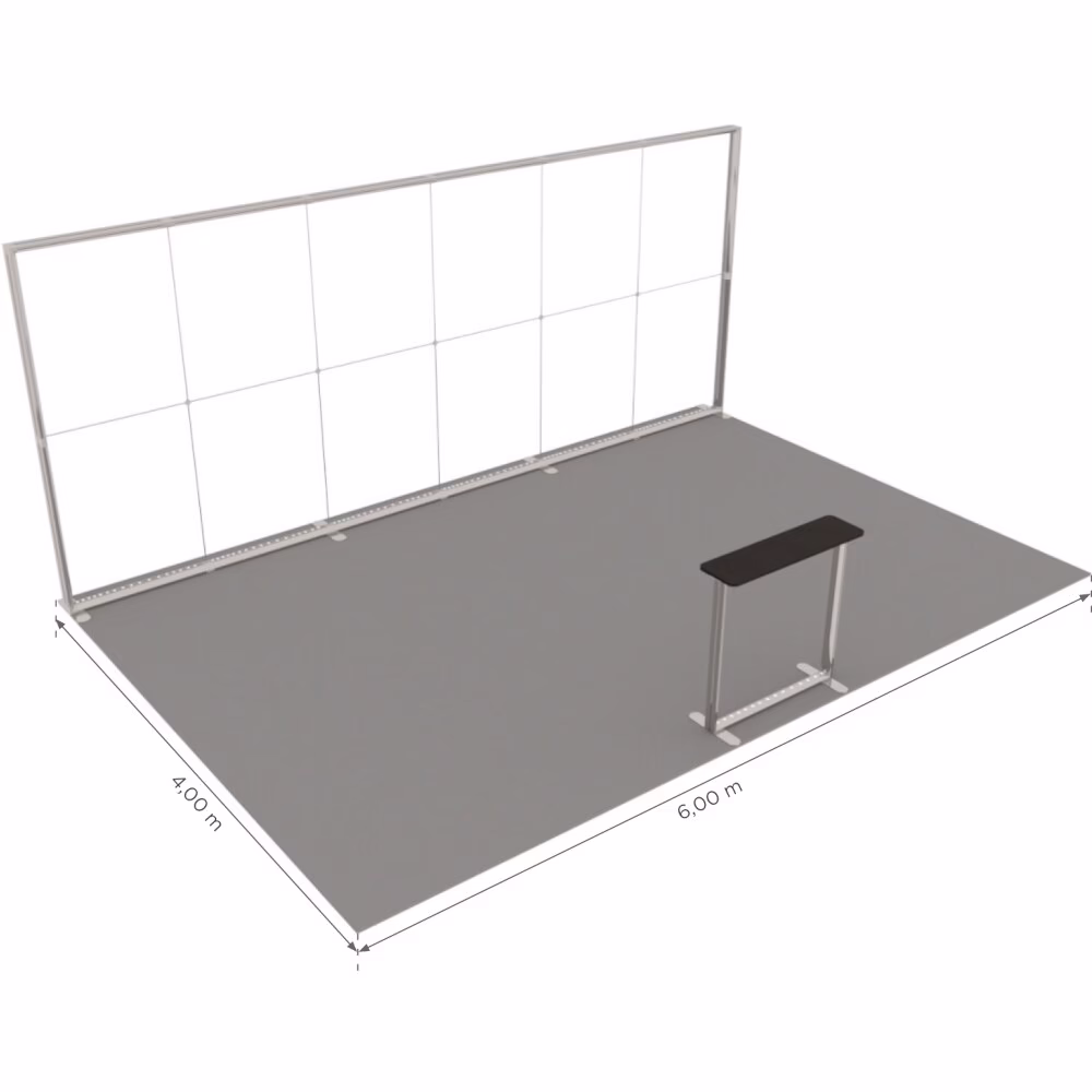 Stoisko targowe z systemu LUNIX™ 24 m² (6x4) półwysep - 1 trybunka