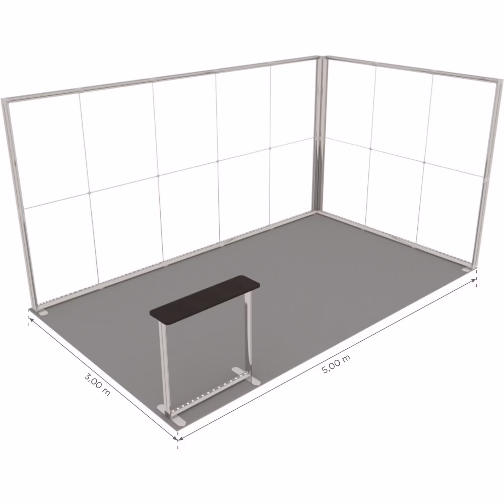 Stoisko targowe z systemu LUNIX™ 15 m² (5x3) narożne