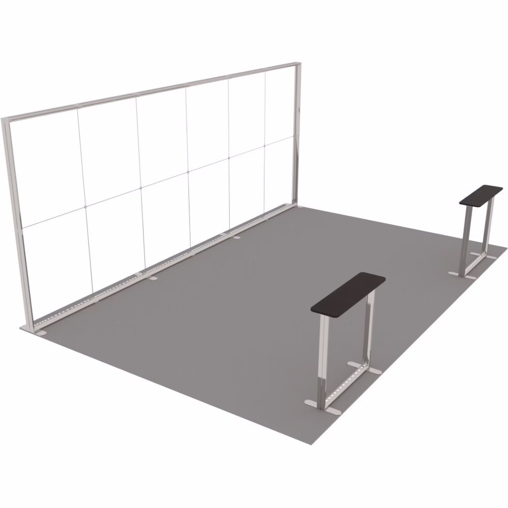 Stoisko targowe z systemu LUNIX™ 24 m² (6x4) półwysep - 2 trybunki