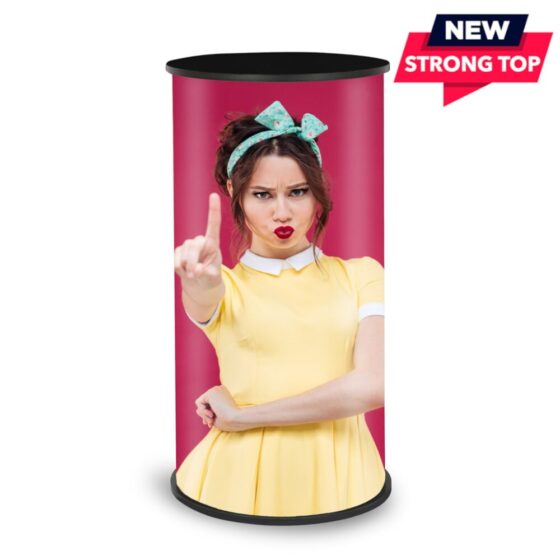 Trybunka Promo 0 - MOCNY BLAT z grafiką reklamową, czarnym blatem i podstawą