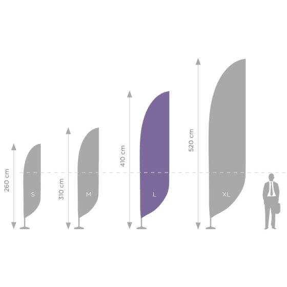 Grafika porównawcza masztu flagowego Standard L 450 cm do flag reklamowych