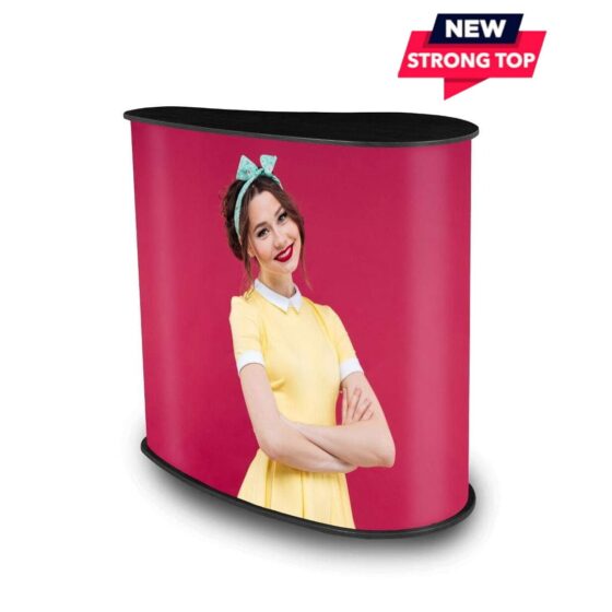 Trybunka Promo 3 z mocnym blatem, grafiką kobiety i oznaczeniem Strong Top