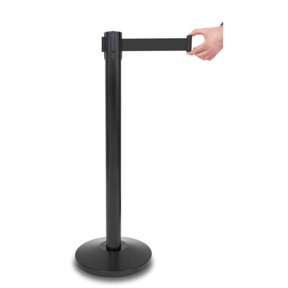 Słupek odgradzający Premium czarny mat z czarną taśmą 225 cm
