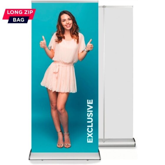Roll Up Exclusive 85x200 cm z wydrukiem z widoczną grafiką promocyjną