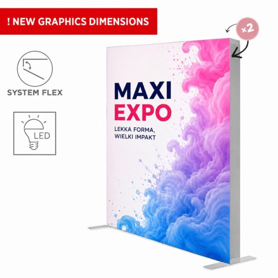 Ścianka LED BOX™ PLUS z różową grafiką reklamową, system flex LED