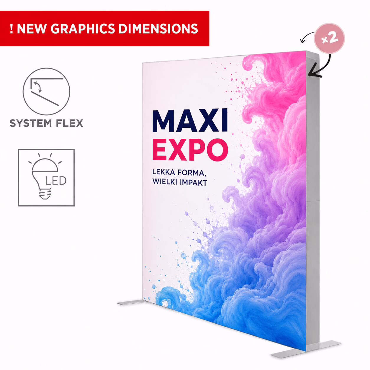 Ścianka LED BOX™ PLUS z różową grafiką reklamową, system flex LED