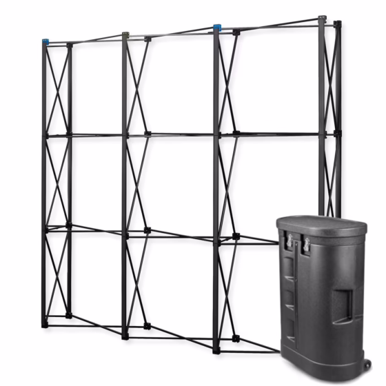 Black Pro Magnetic Pop Up 3x3 – czarna konstrukcja pop-up i walizka na kółkach
