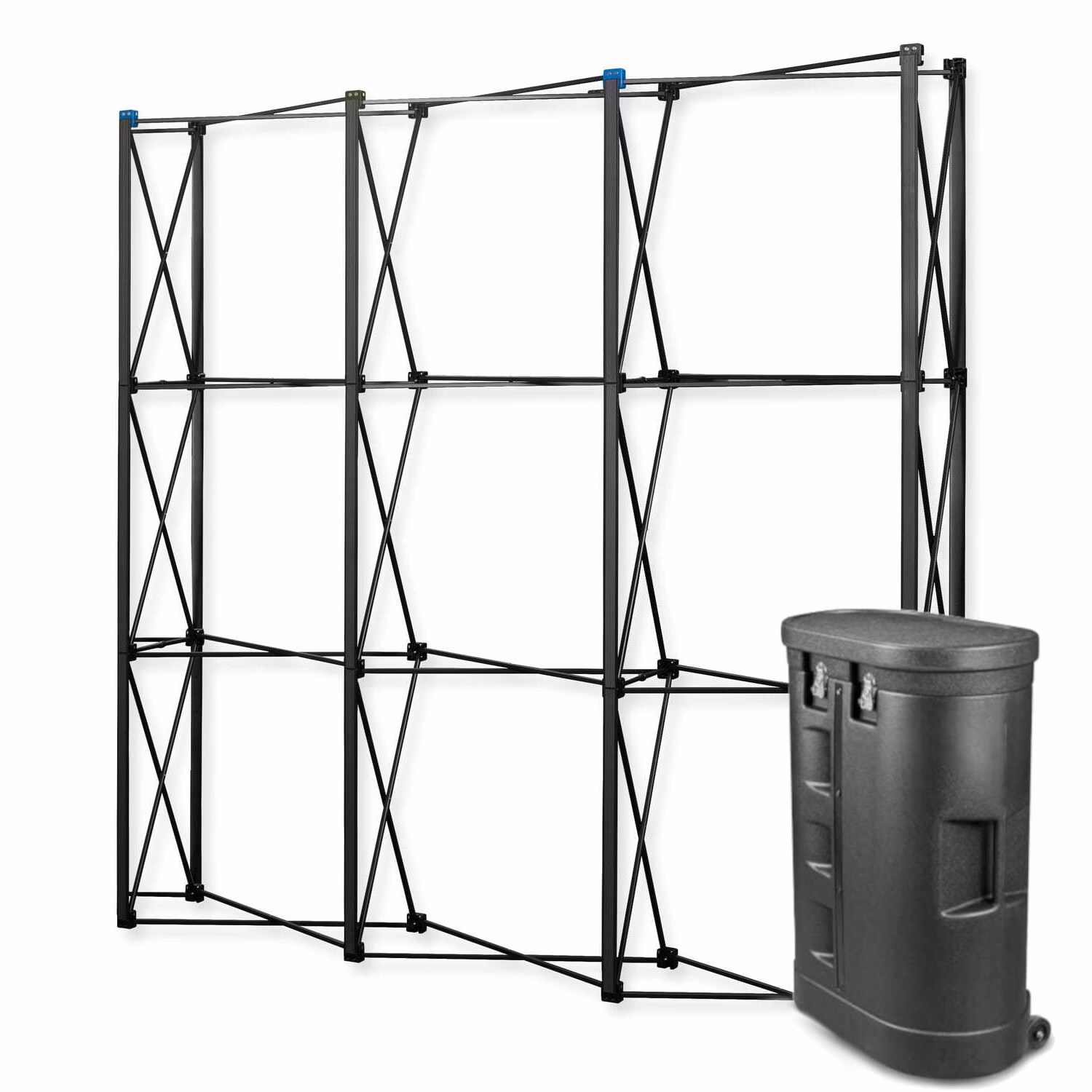 Black Pro Magnetic Pop Up 3x3 – czarna konstrukcja pop-up i walizka na kółkach
