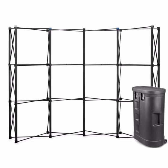 Black Pro Magnetic Pop Up 3x4, łukowa ścianka reklamowa z amboną na kółkach