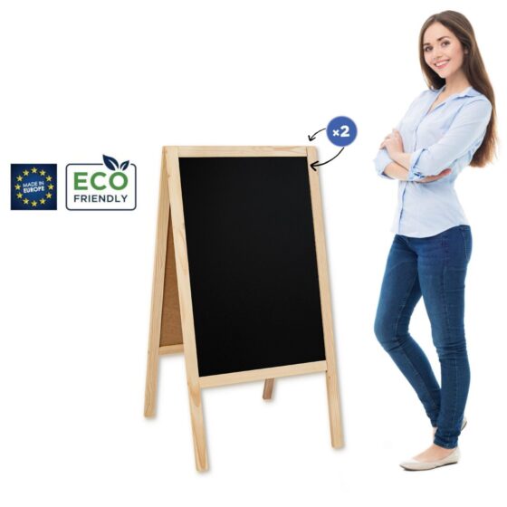 Potykacz drewniany Classic L (61x118 cm) - naturalny z dwustronną tablicą kredową