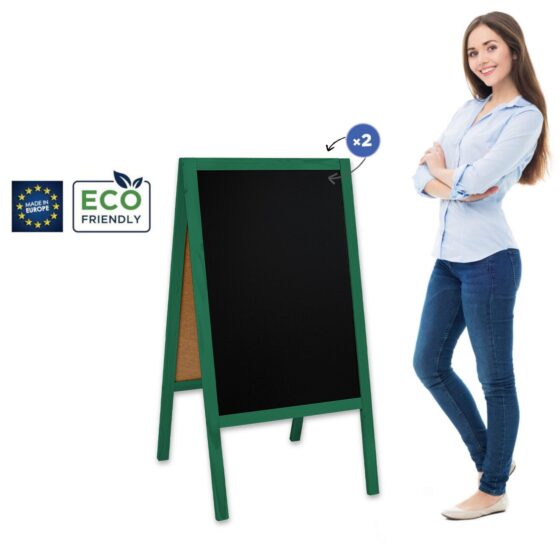 Potykacz drewniany Classic L zielony, dwustronna tablica kredowa