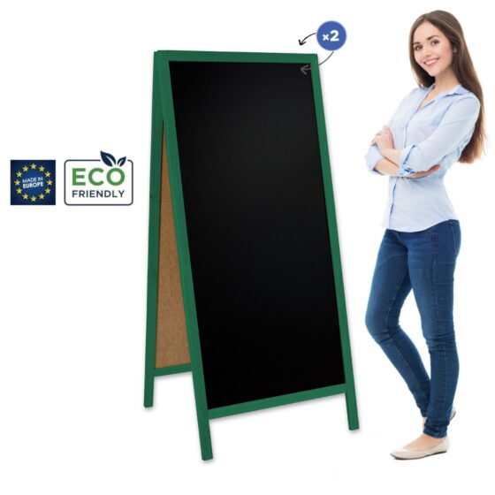 Zielony potykacz drewniany Classic XL z dwustronną tablicą kredową