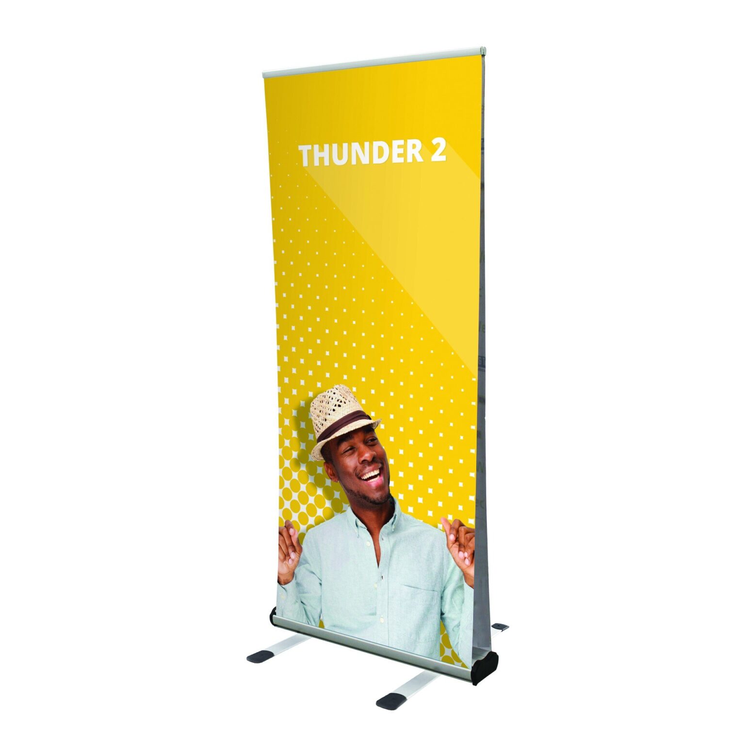 Roll-up Thunder 2 front z grafiką na żółtym tle