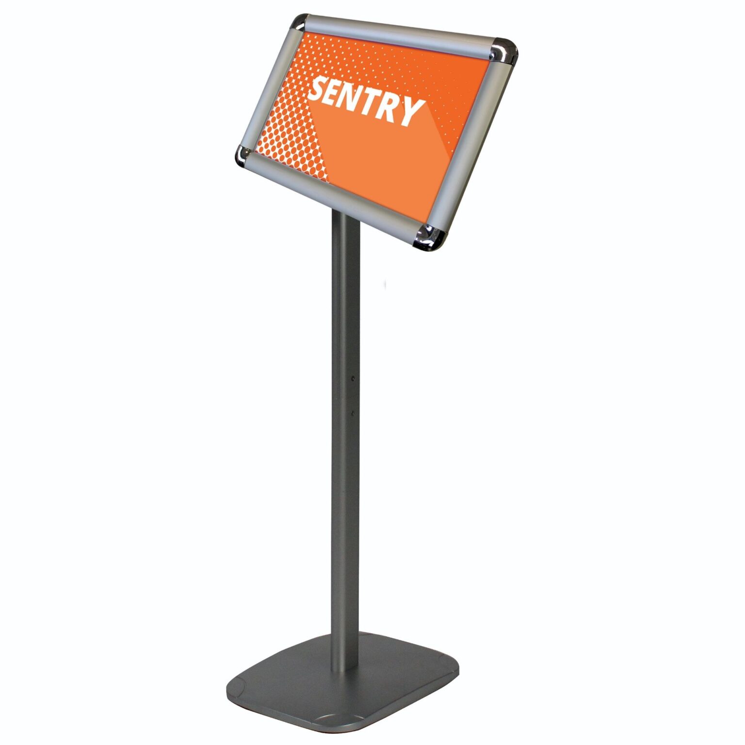 Stojak informacyjny Sentry A3 ustawiony poziomo na podstawie